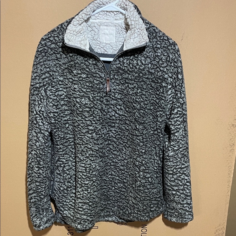 Women’s Gray Sherpa Quarter-Zip Sweater
